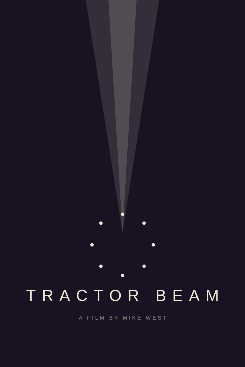 Tractor Beam minimal poster, a pale beam of light over a circle of eight figures